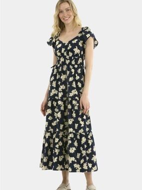Time and Tru  Black
blue Floral Maxi Dress with Cream Blossoms size 22